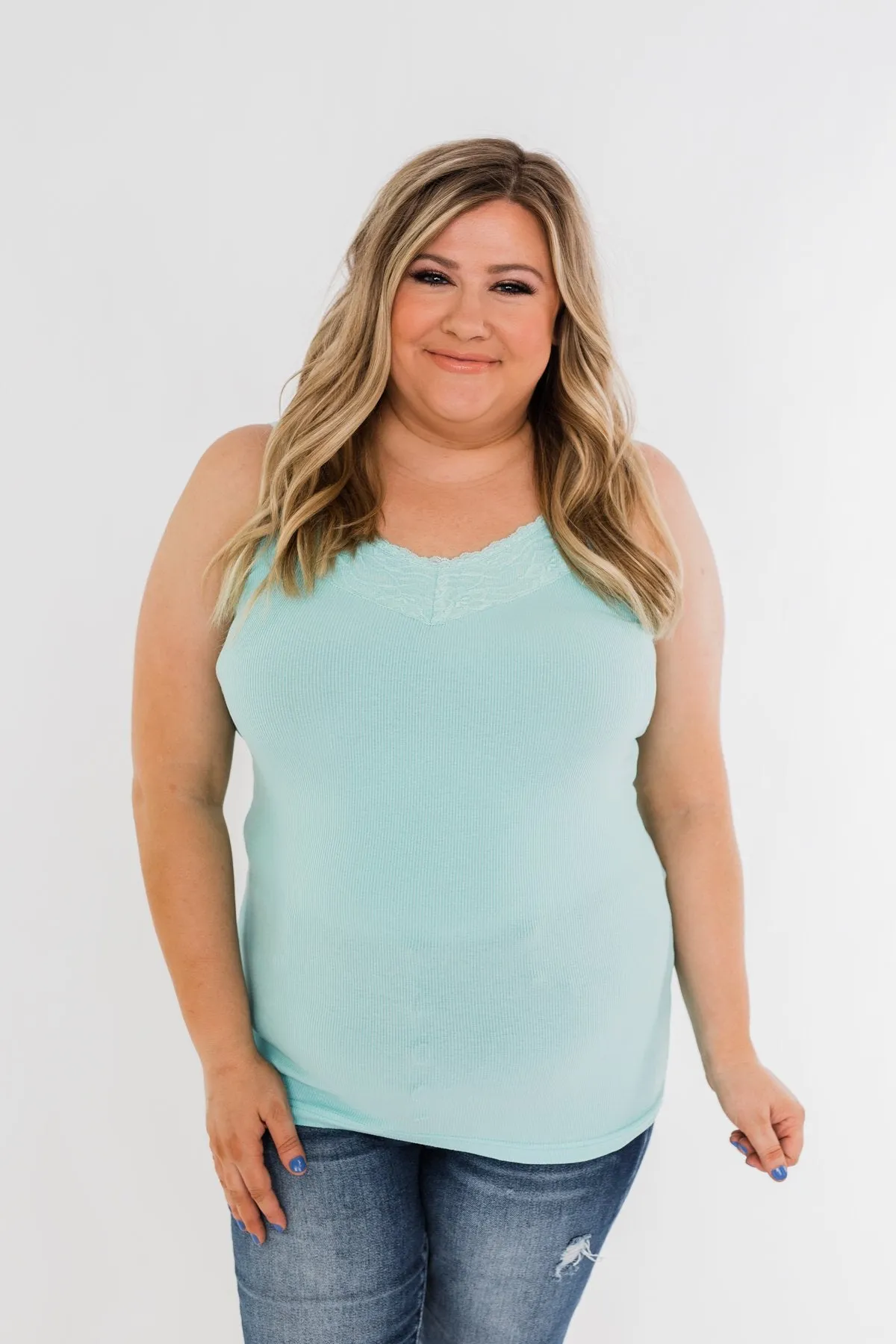 Pulse Basics Lace Trim Tank- Aqua