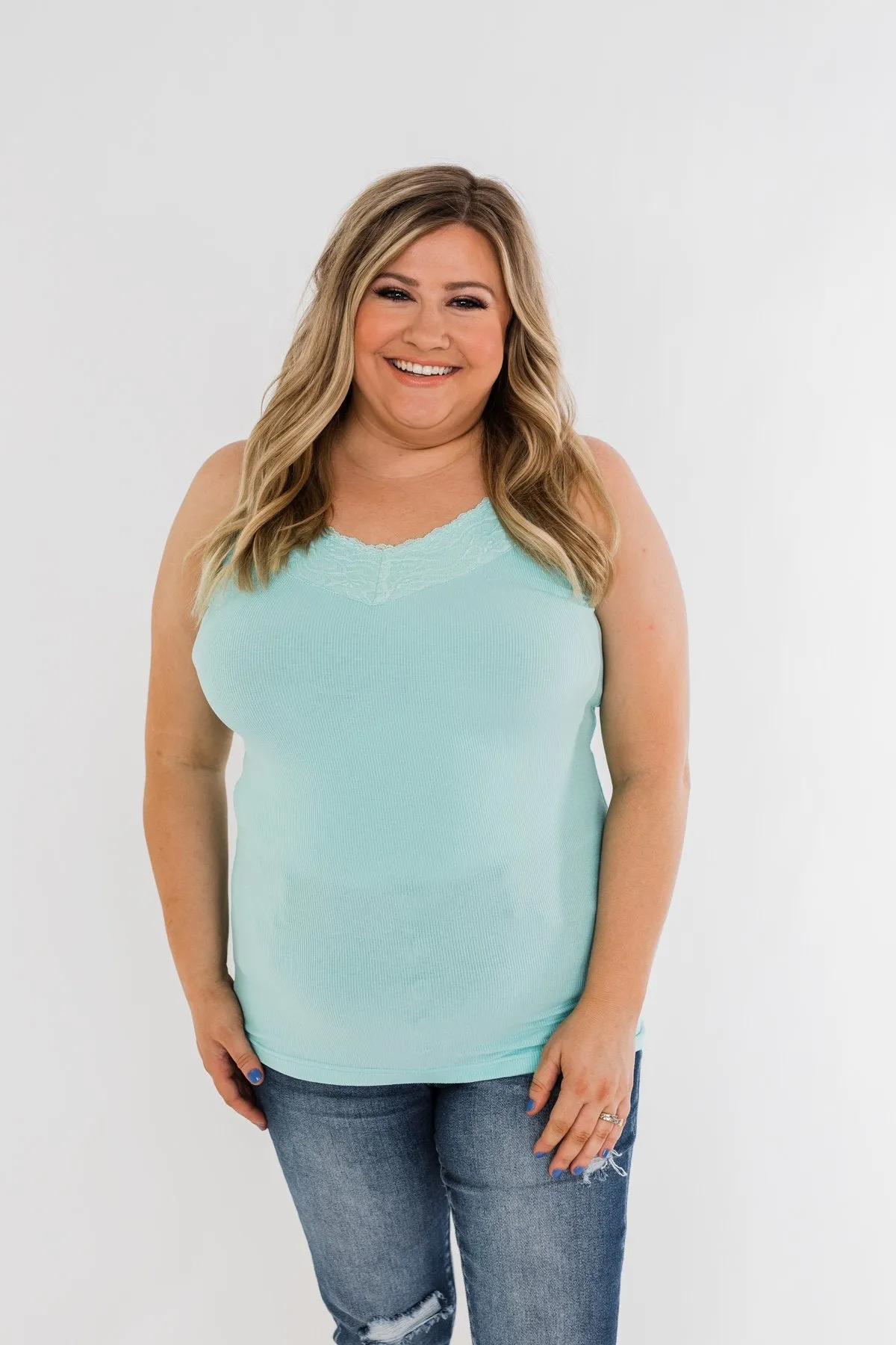 Pulse Basics Lace Trim Tank- Aqua