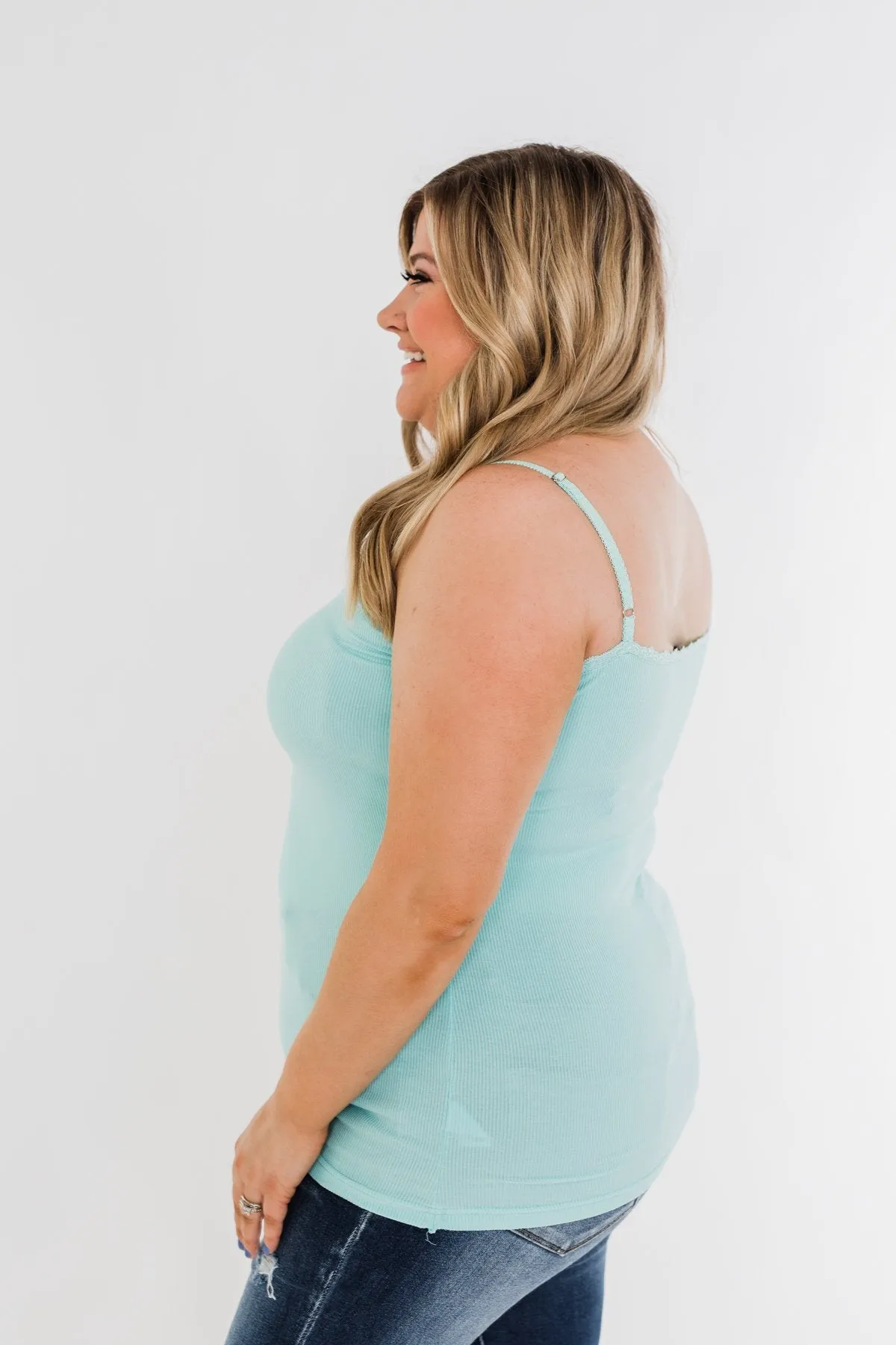 Pulse Basics Lace Trim Tank- Aqua