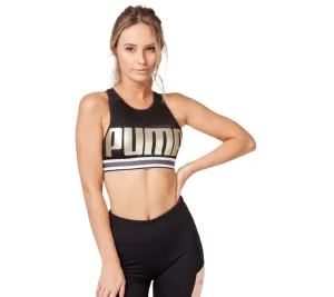 Puma Womens Sports Bra Crop Top Black & Gold Size XS