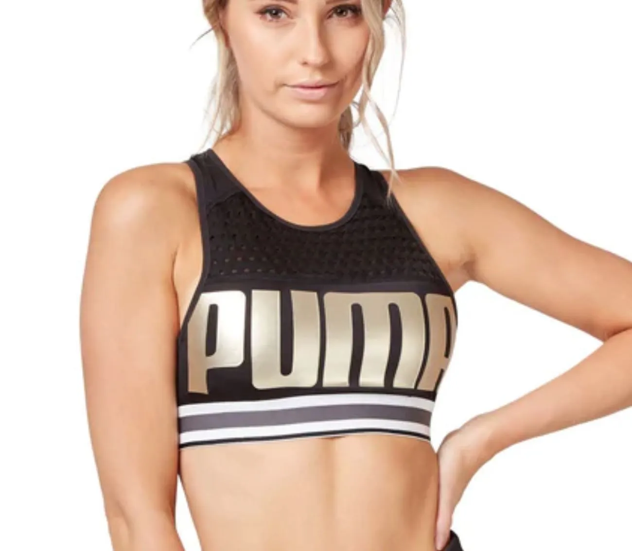 Puma Womens Sports Bra Crop Top Black & Gold Size XS