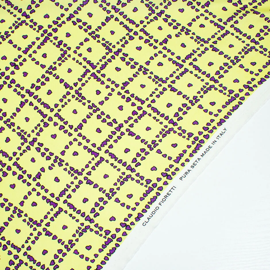 Purple Heart Printed Yellow Silk Twill