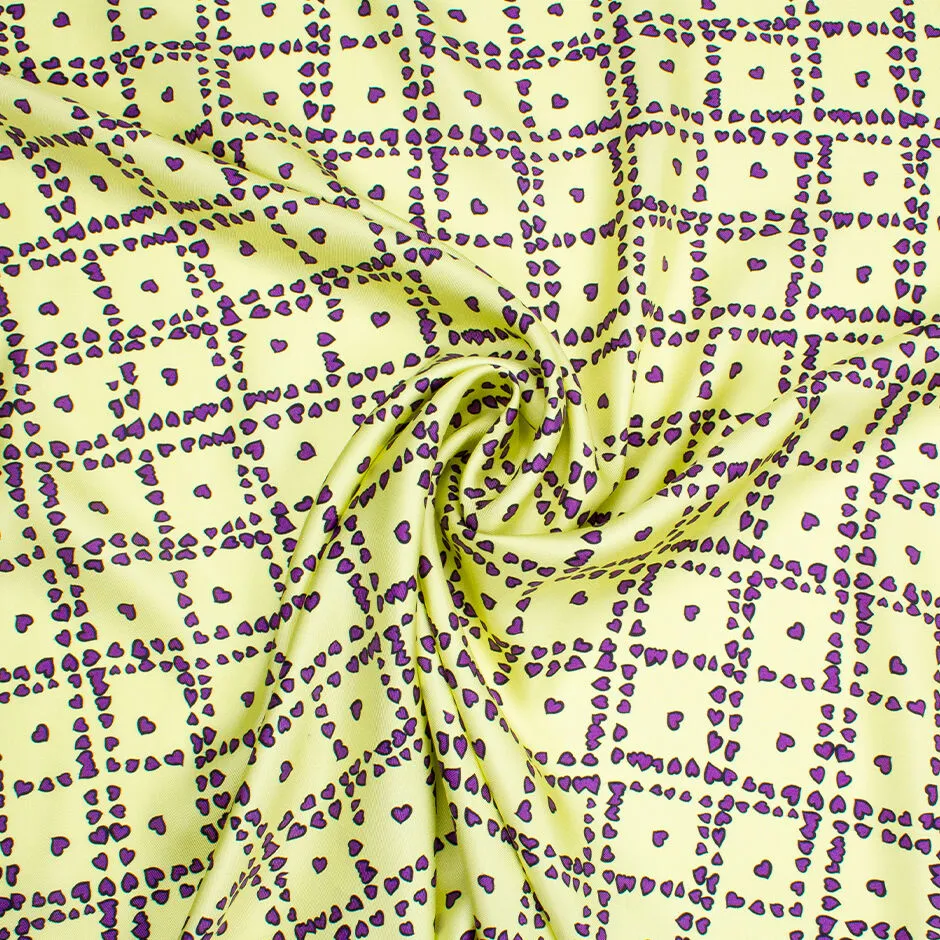 Purple Heart Printed Yellow Silk Twill