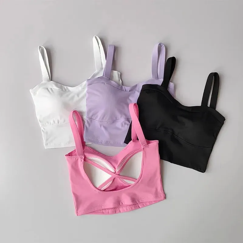 Racerback Sports Bras Women - Padded Medium Support Yoga Gym Bra, Molded Cup Push Up Bralette, Workout Running Sport Tops