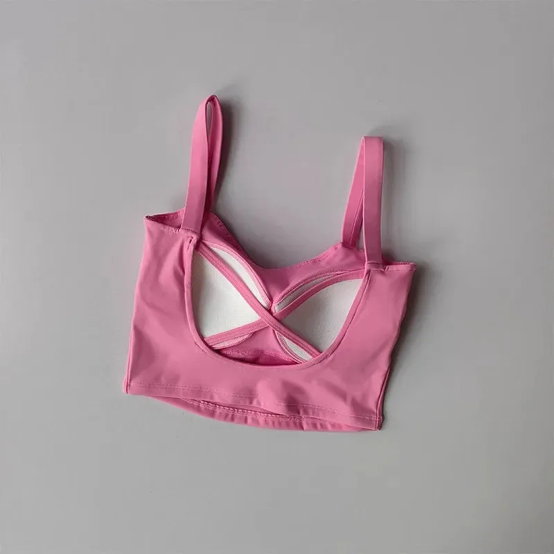 Racerback Sports Bras Women - Padded Medium Support Yoga Gym Bra, Molded Cup Push Up Bralette, Workout Running Sport Tops