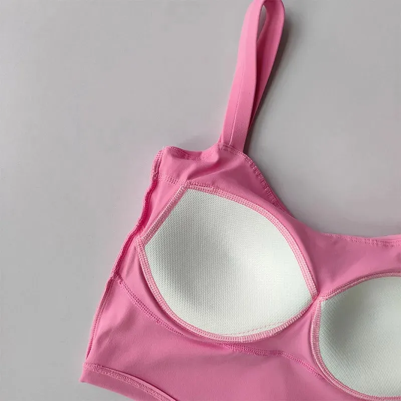 Racerback Sports Bras Women - Padded Medium Support Yoga Gym Bra, Molded Cup Push Up Bralette, Workout Running Sport Tops