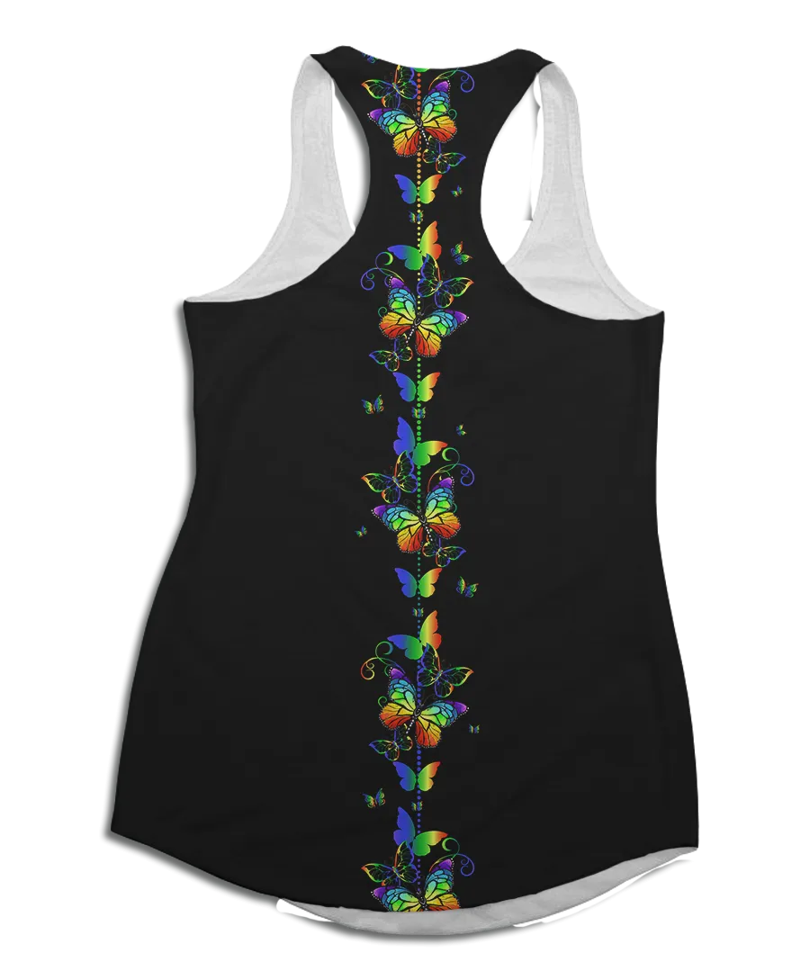 Rainbow Butterflies Flowy Racerback Tank Top