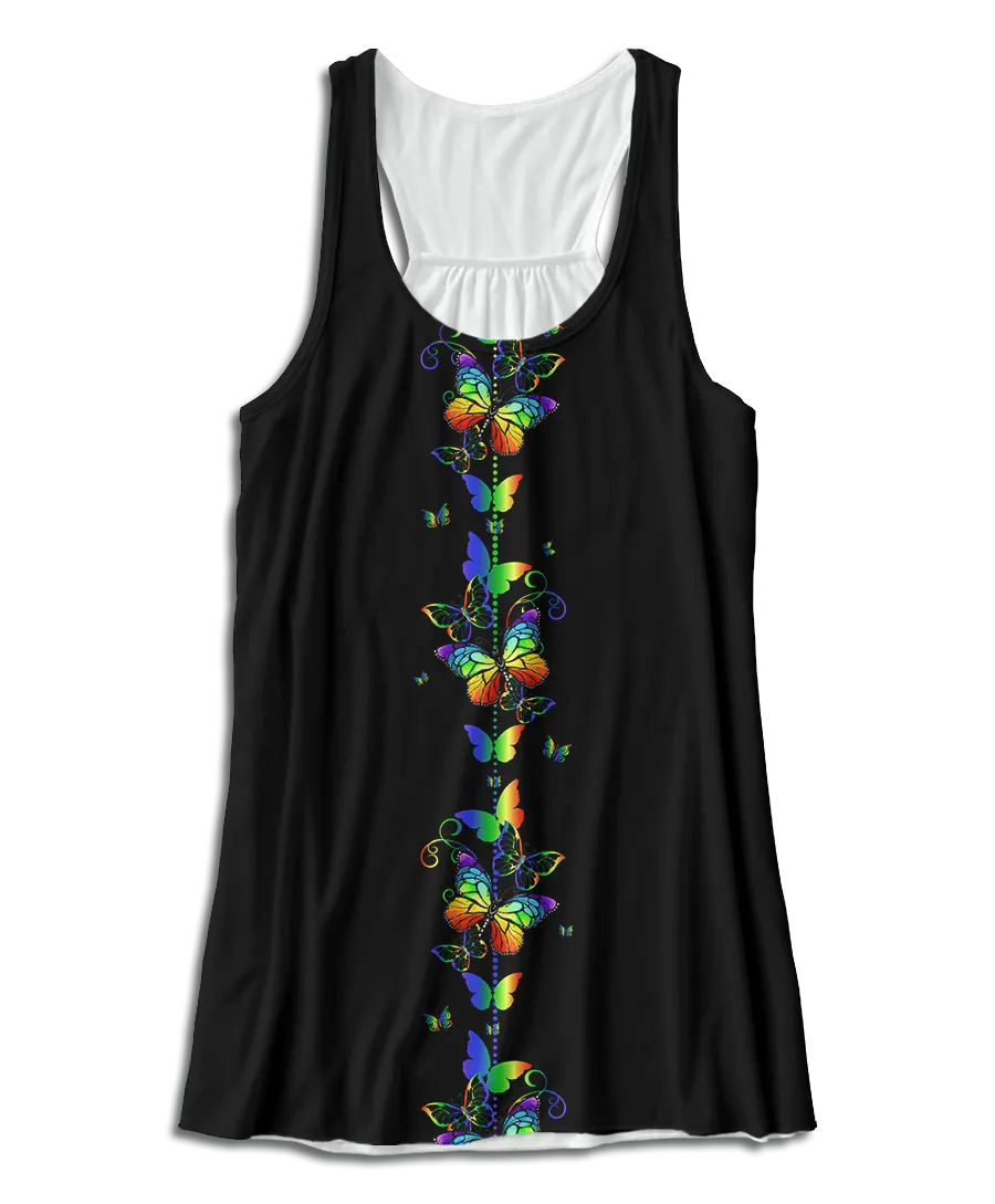 Rainbow Butterflies Flowy Racerback Tank Top