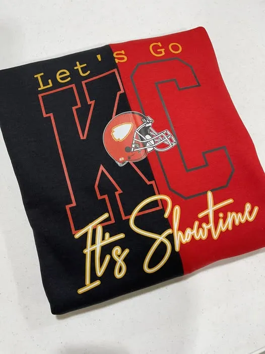 READY TO SHIP - Let's Go KC It's Showtime Split Black/Red Custom Crewneck (FINAL SALE)