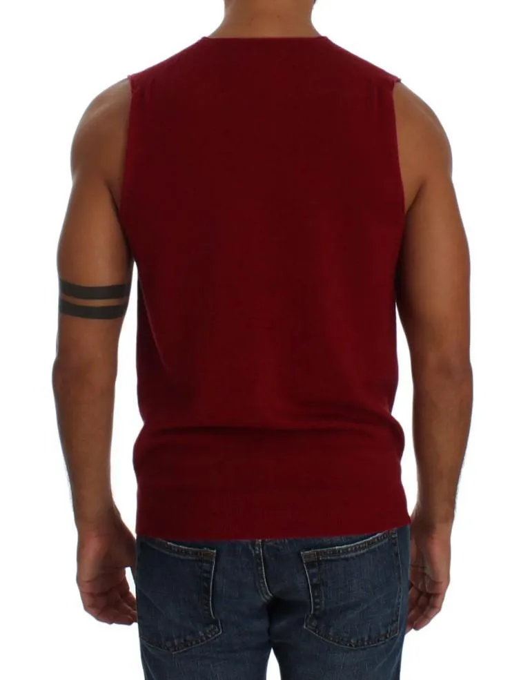 Red Cashmere V-neck Sleeveless Sweater