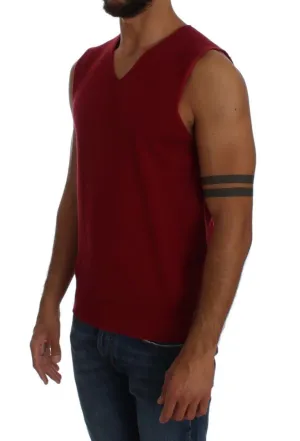 Red Cashmere V-neck Sleeveless Sweater