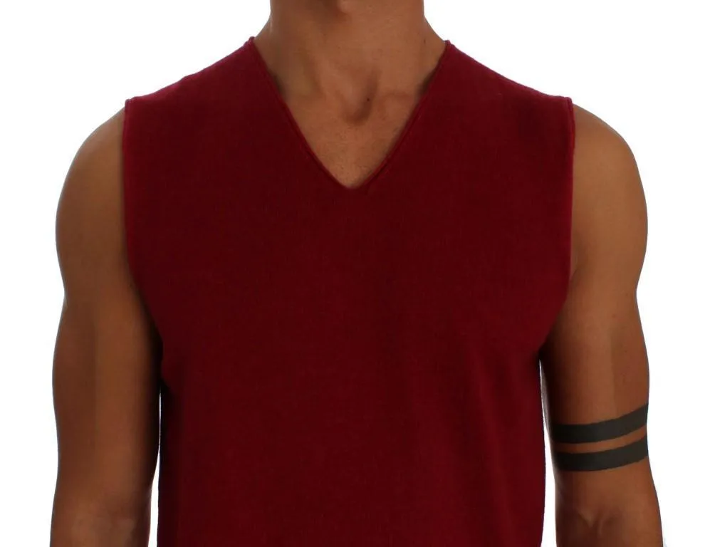 Red Cashmere V-neck Sleeveless Sweater