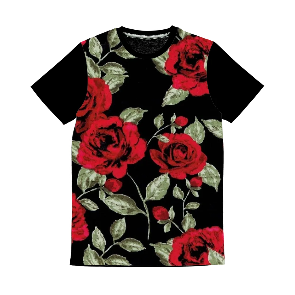 Red Roses on Black Classic Panel T-Shirt