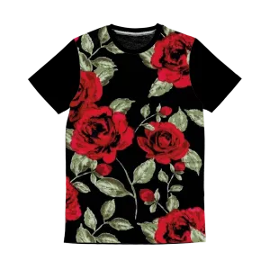 Red Roses on Black Classic Panel T-Shirt