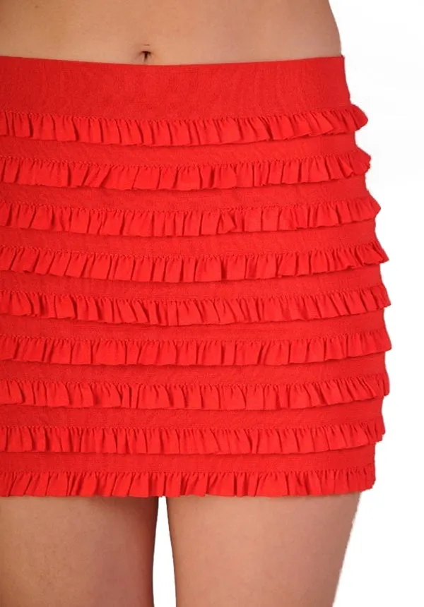 Red Zone Ruffle Fitted Mini Skirt