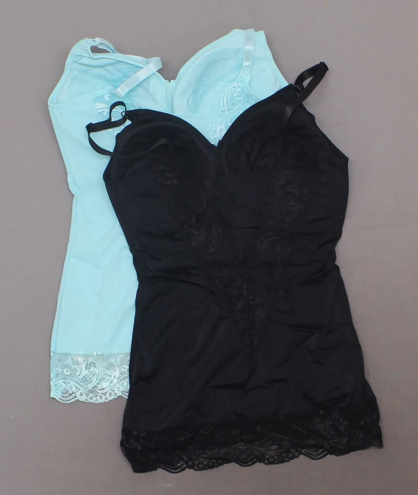 Rhonda Shear 2 Pack Pin Up Camisoles With Lace Trim Black / Aqua Medium