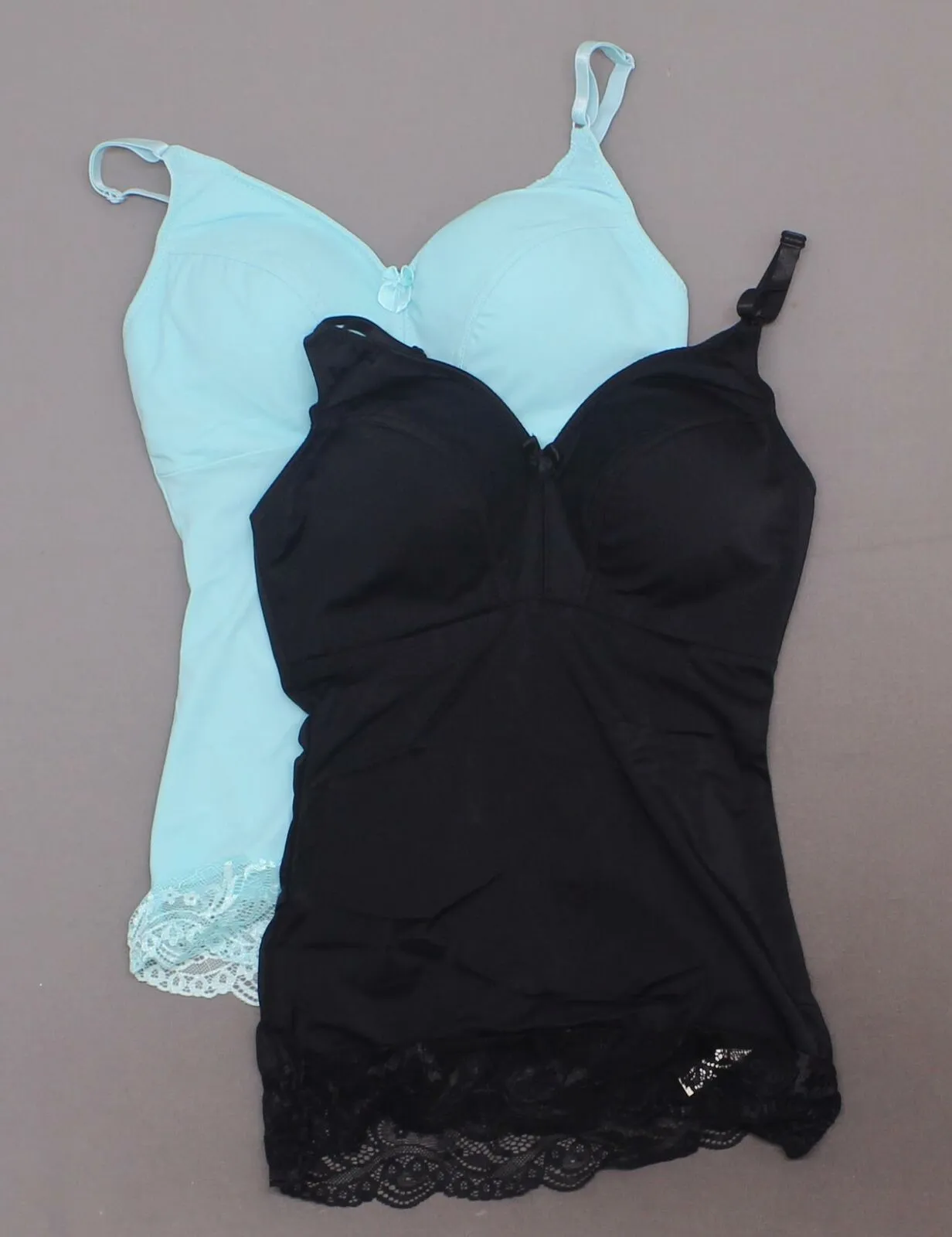 Rhonda Shear 2 Pack Pin Up Camisoles With Lace Trim Black / Aqua Medium
