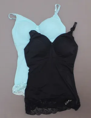 Rhonda Shear 2 Pack Pin Up Camisoles With Lace Trim Black / Aqua Medium