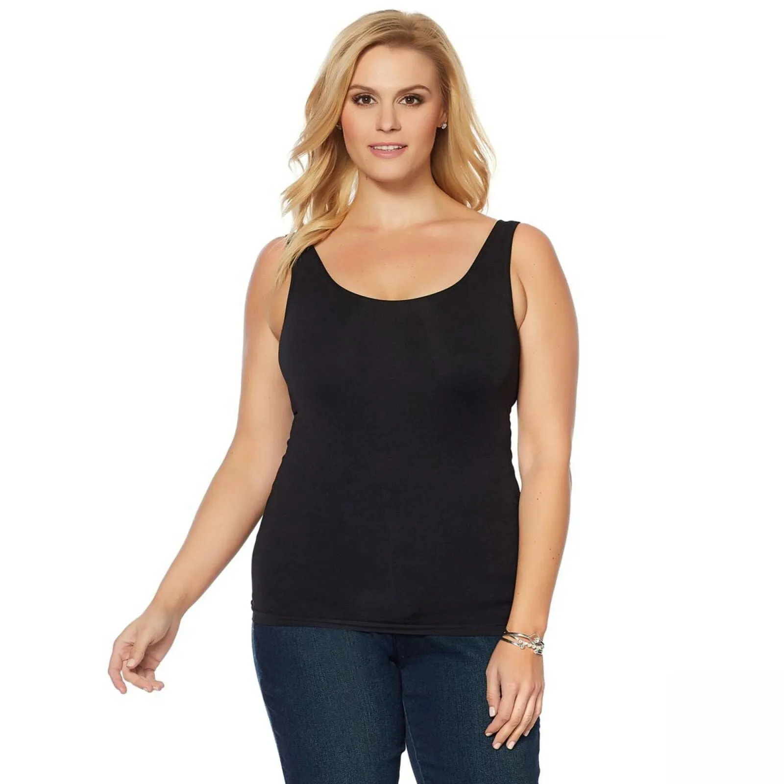 Rhonda Shear Plus Size 2 Pack Seamless Tank Tops With Shelf Bra