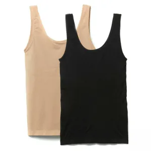 Rhonda Shear Plus Size 2 Pack Seamless Tank Tops With Shelf Bra