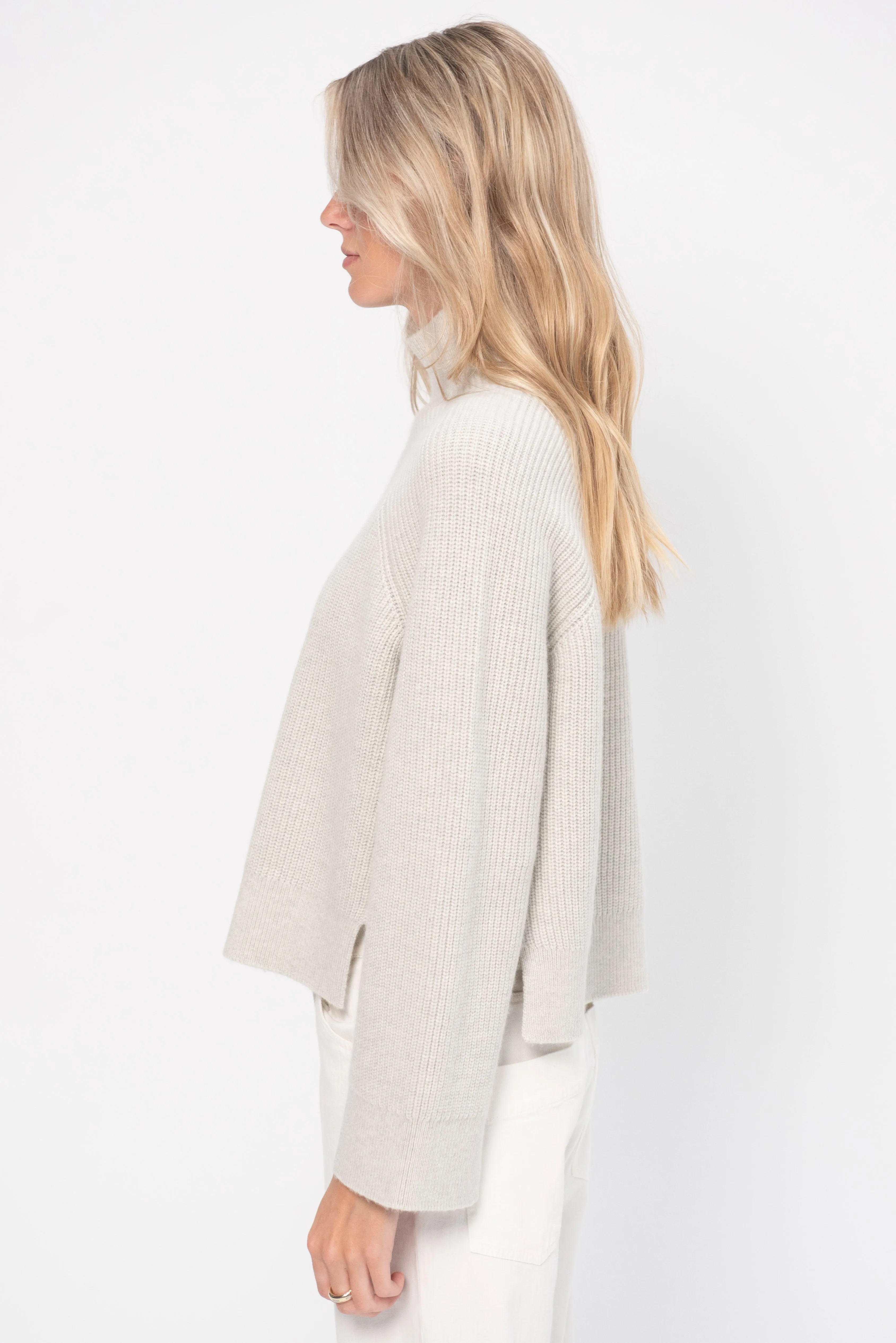 Ribbed Paneled Turtleneck, Fog