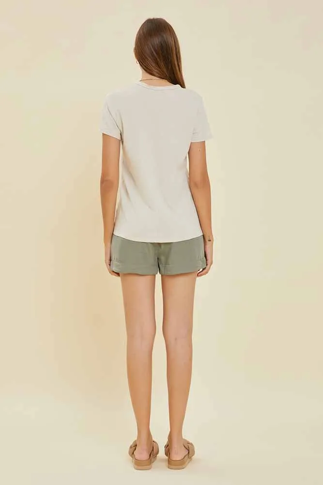 Round Neck Tee in Stone by Be Cool