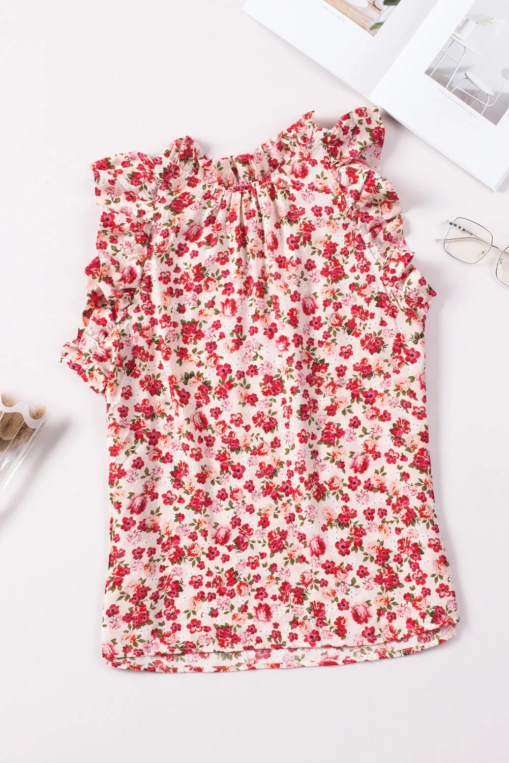 Ruffled Mock Neck Sleeveless Top