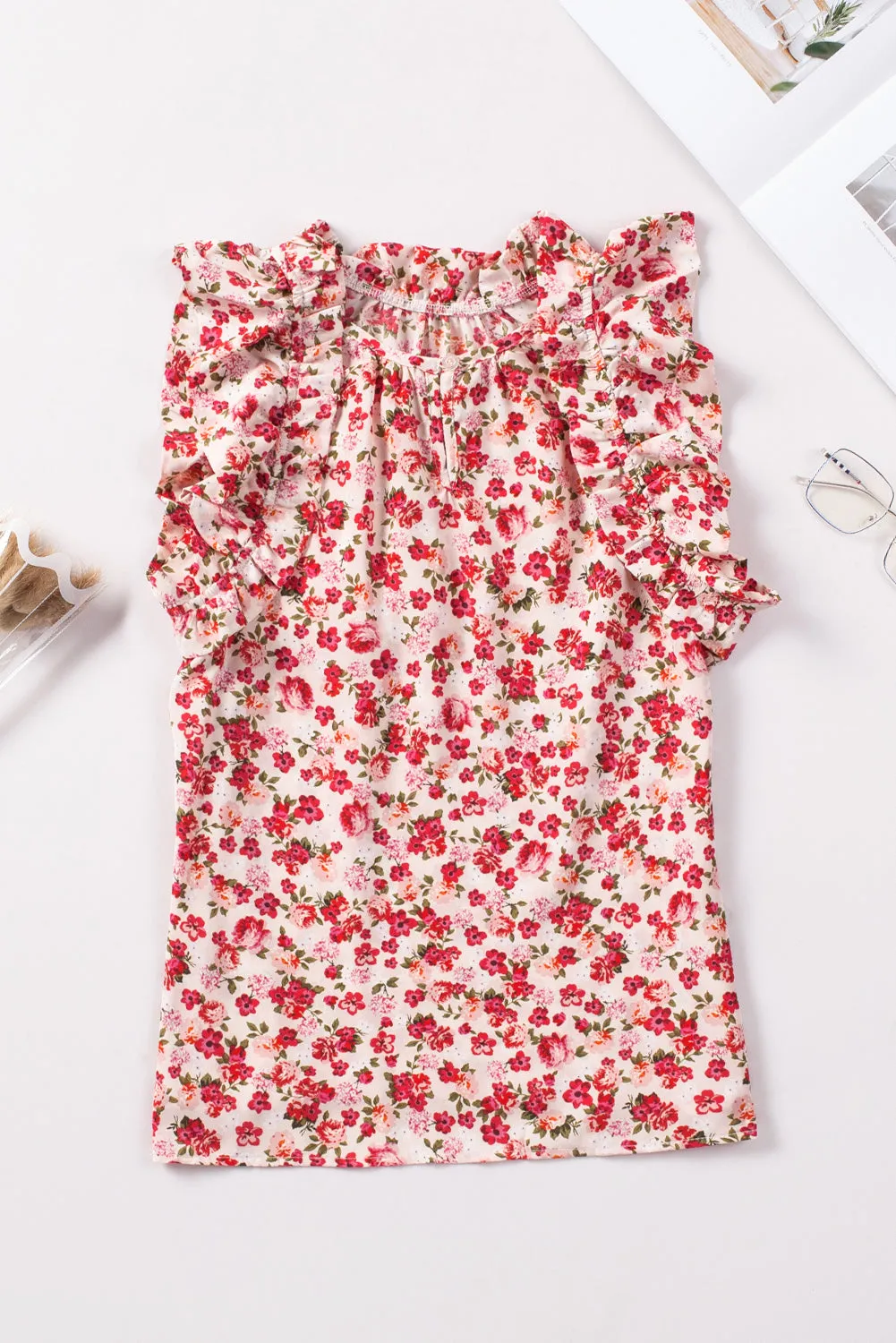 Ruffled Mock Neck Sleeveless Top