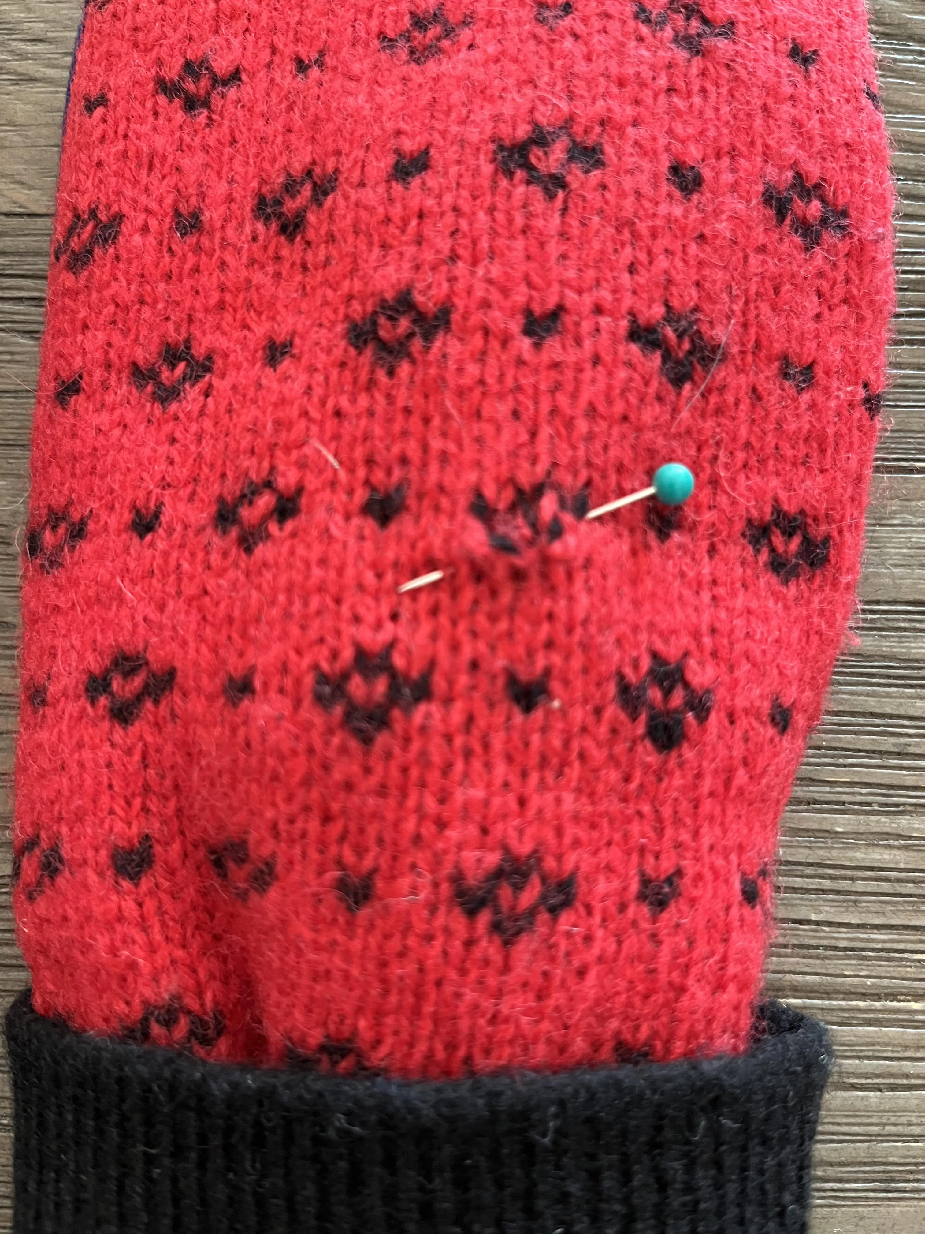 SALE Women's Mittens - Red & Blue Nordic Small Stitching Repair - 1405