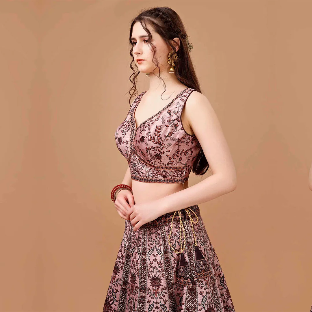Salmon Pink Embroidered Lehenga Set