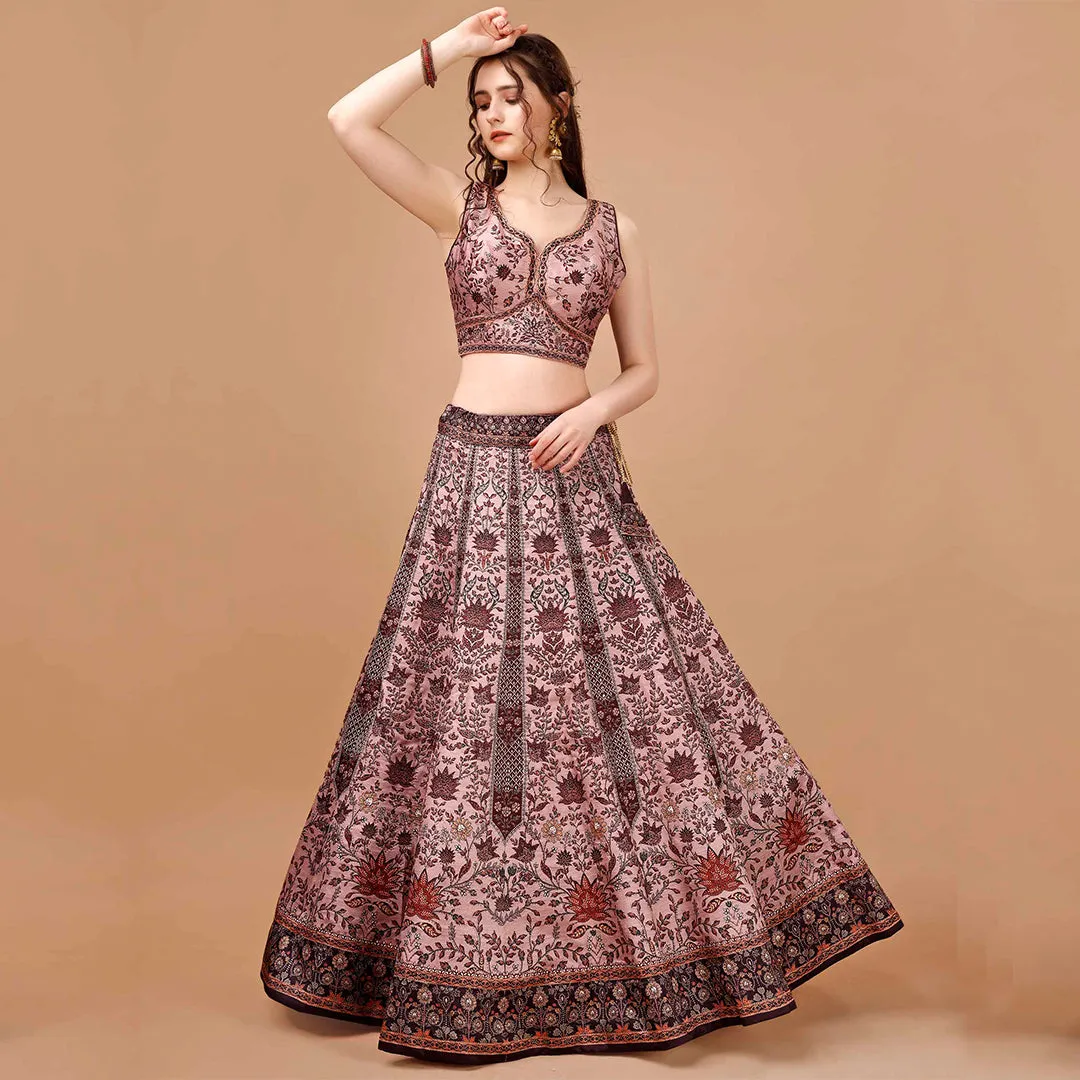 Salmon Pink Embroidered Lehenga Set