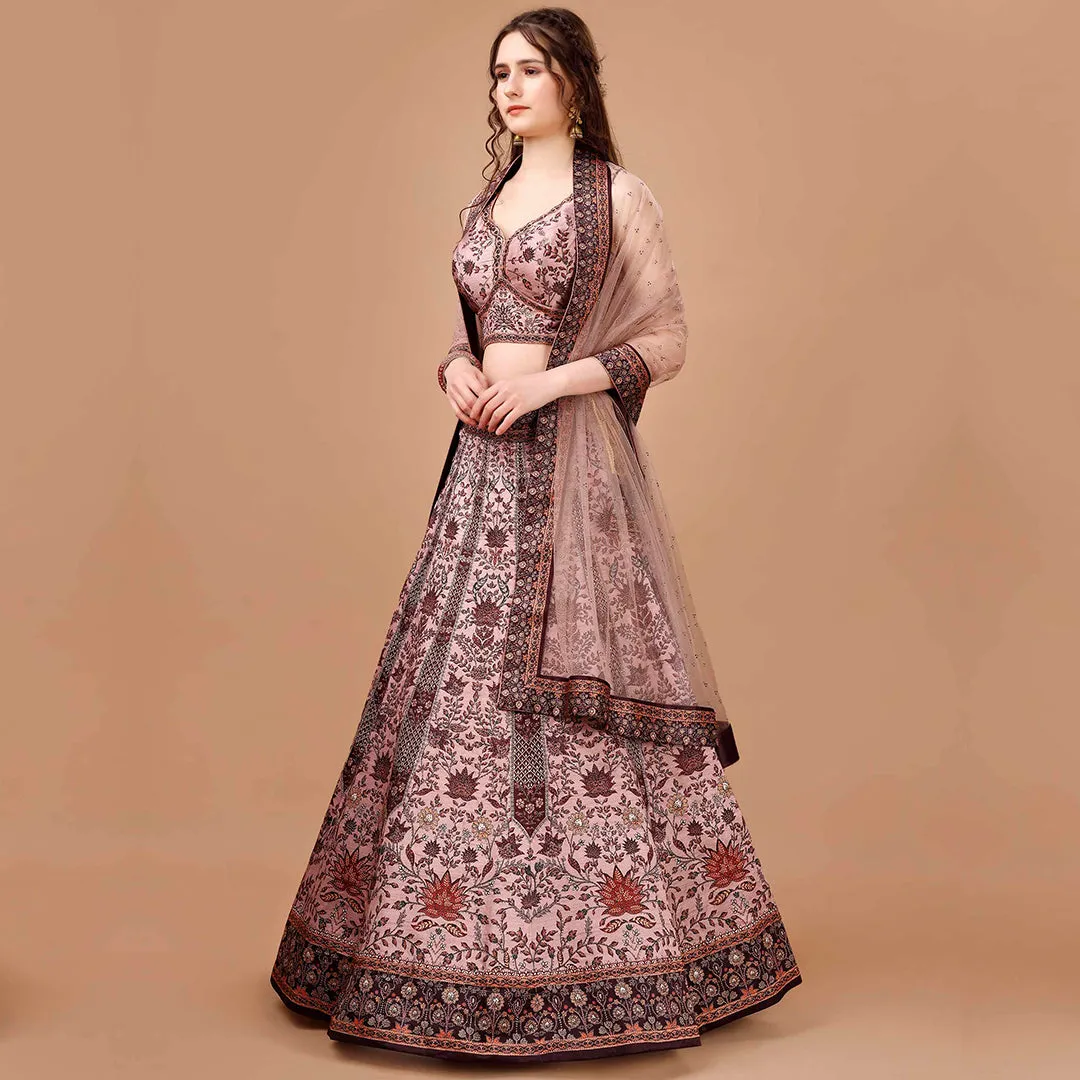 Salmon Pink Embroidered Lehenga Set