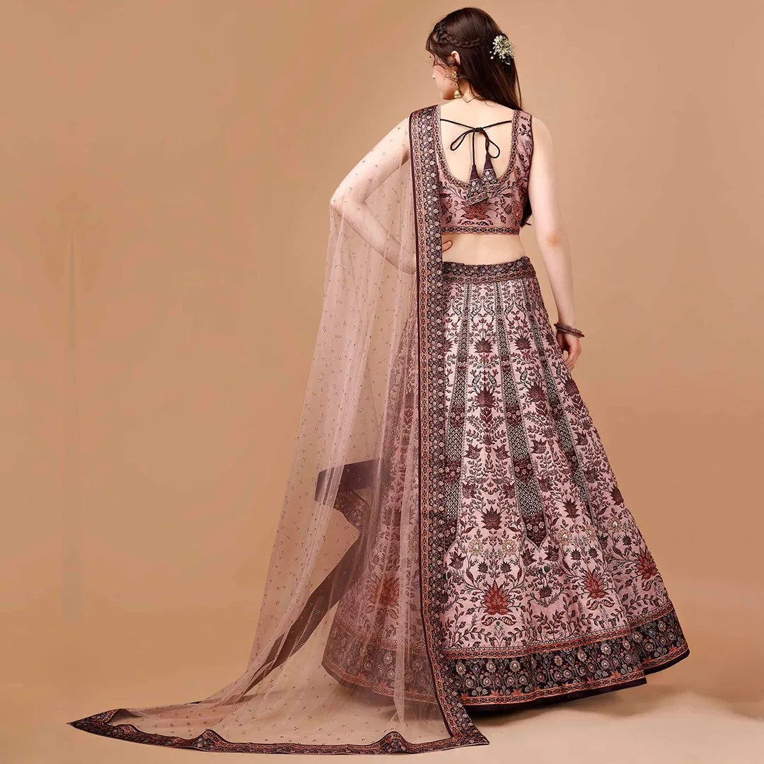 Salmon Pink Embroidered Lehenga Set