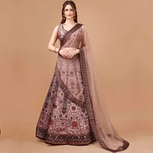 Salmon Pink Embroidered Lehenga Set