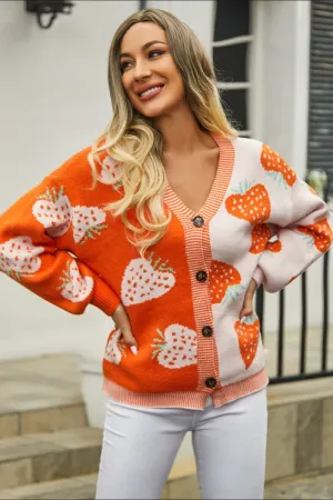 Sammie Printed V-Neck Button-Down Long Sleeve Cardigan