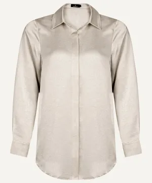 Sand Satin Long Sleeve Shirt Blouse