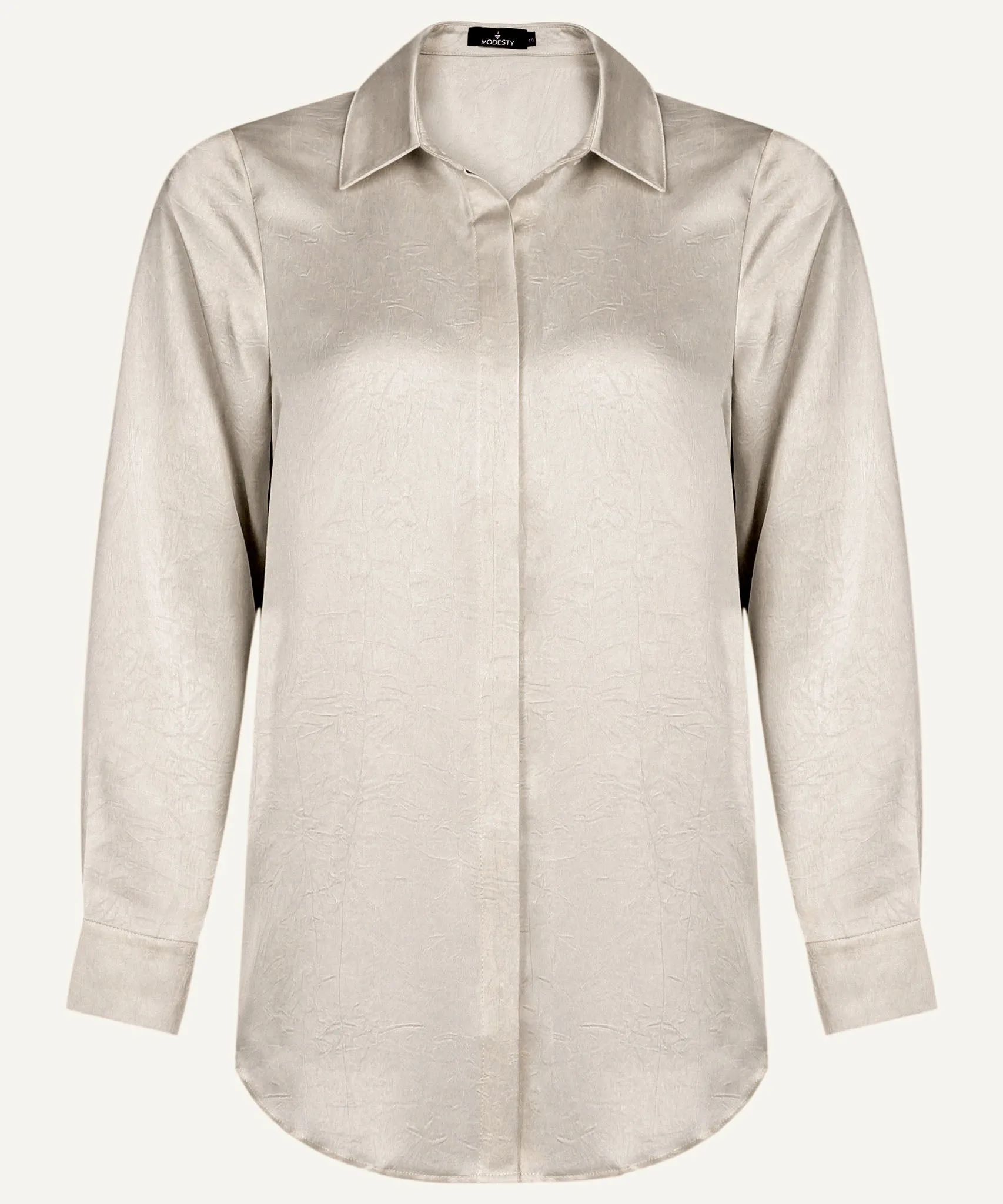Sand Satin Long Sleeve Shirt Blouse