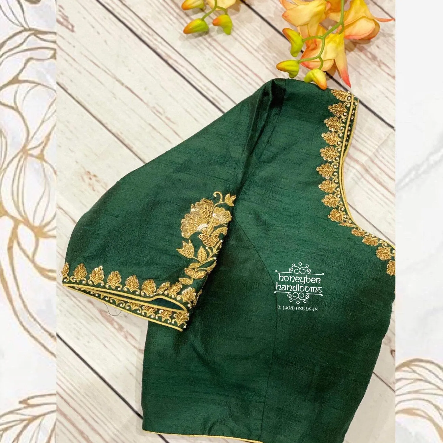 Saree Blouse| Green Blouse |Maggam Work Blouse | saree stitched Blouse| Bollywood Blouse | Zardosi Work Blouse | HoneyBee Handlooms