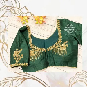 Saree Blouse| Green Blouse |Maggam Work Blouse | saree stitched Blouse| Bollywood Blouse | Zardosi Work Blouse | HoneyBee Handlooms