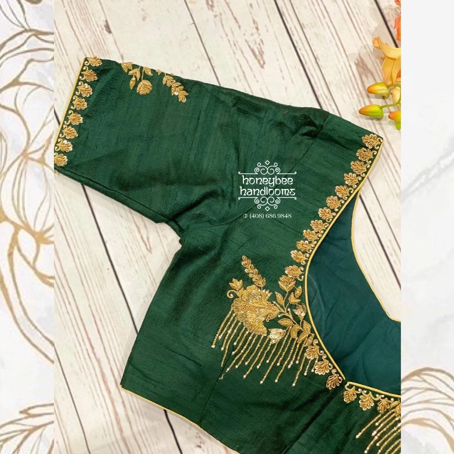 Saree Blouse| Green Blouse |Maggam Work Blouse | saree stitched Blouse| Bollywood Blouse | Zardosi Work Blouse | HoneyBee Handlooms