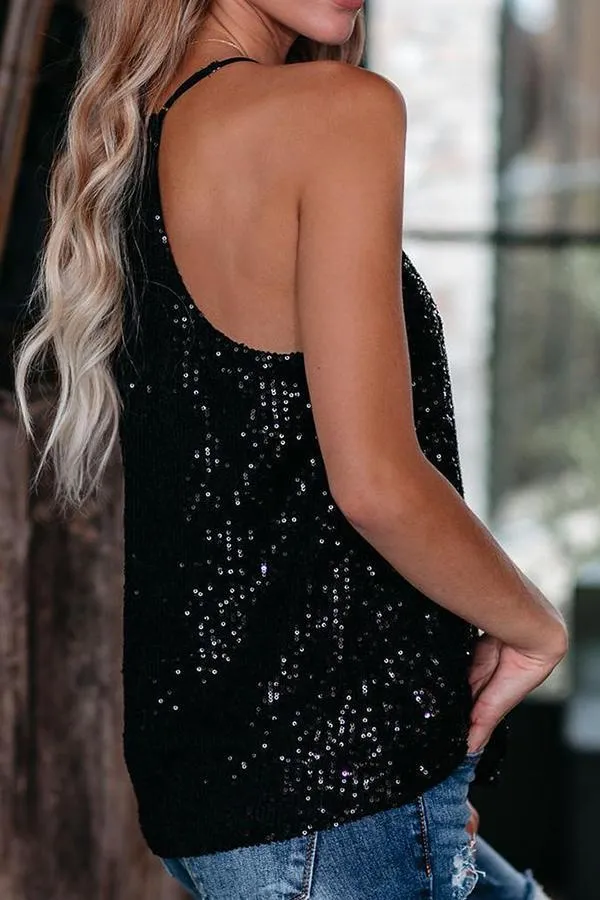 Sequined V-neck Straight Camisole