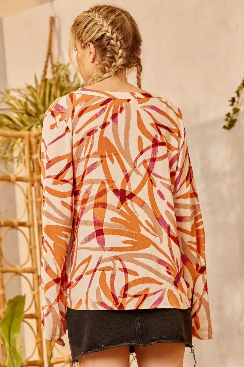 Shades of Rust Printed Button Down Blouse Top - Final Sale