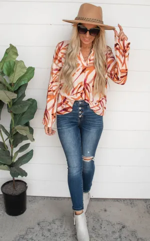 Shades of Rust Printed Button Down Blouse Top - Final Sale
