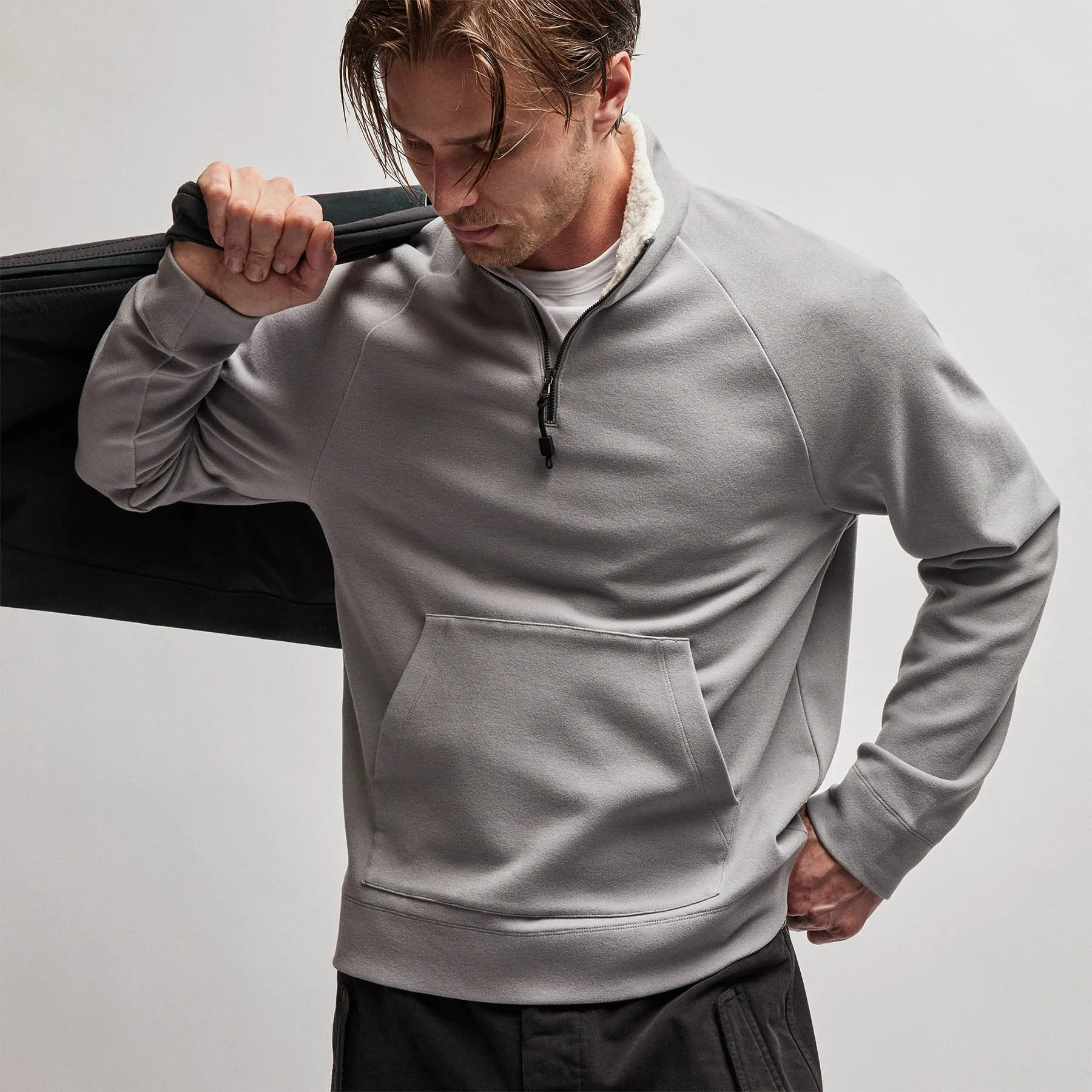 Sherpa Lined Scuba Half Zip - Silver Grey