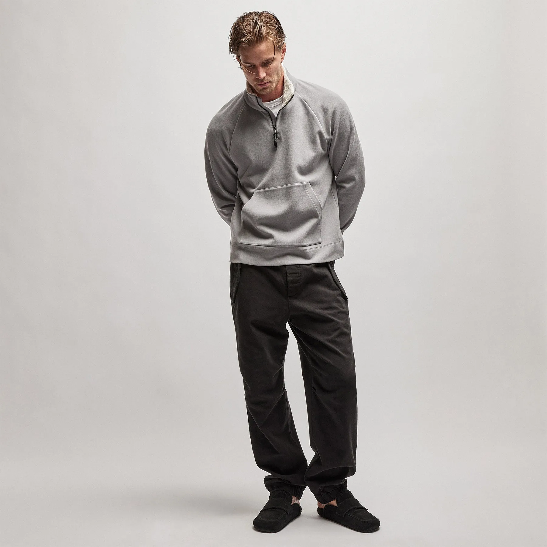 Sherpa Lined Scuba Half Zip - Silver Grey