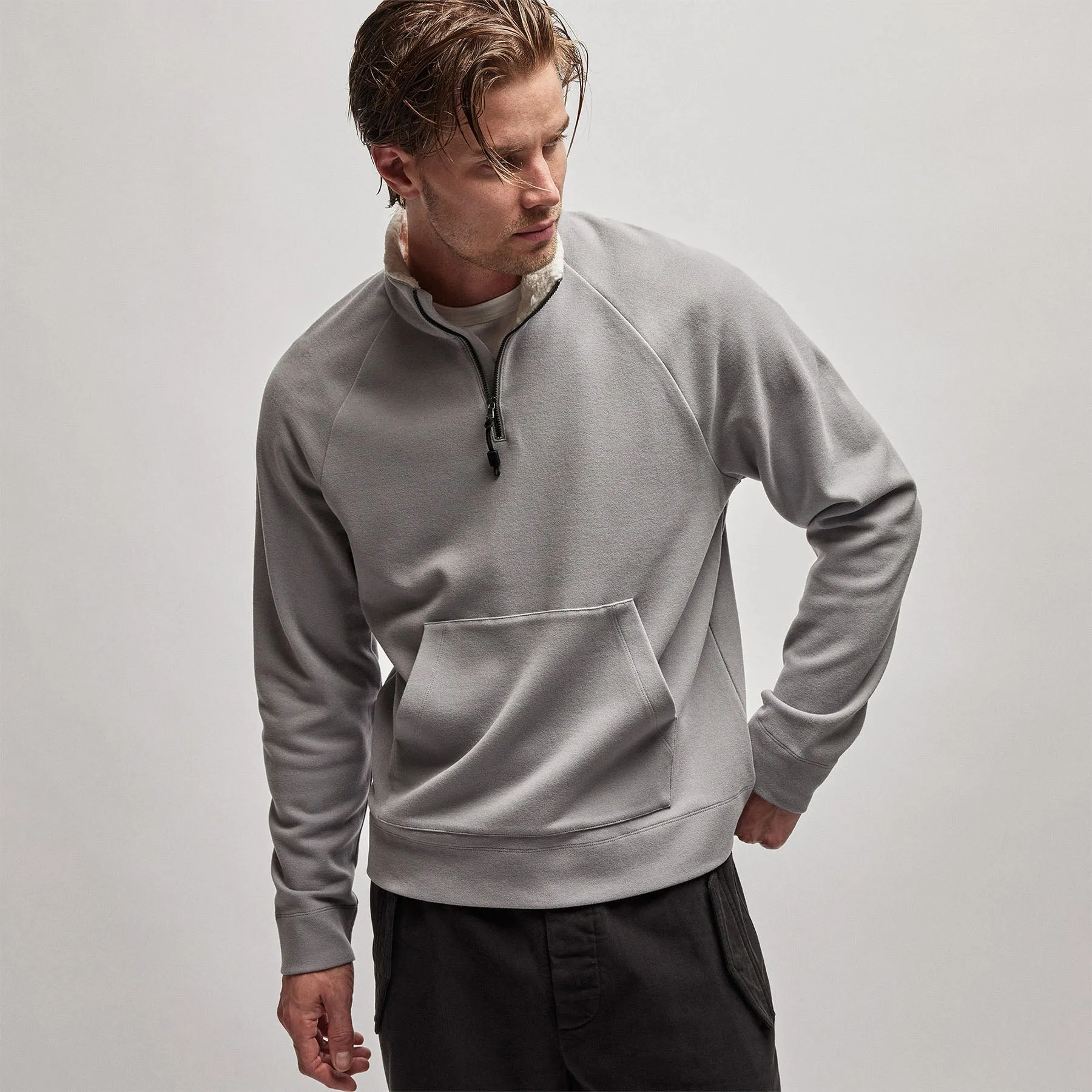 Sherpa Lined Scuba Half Zip - Silver Grey