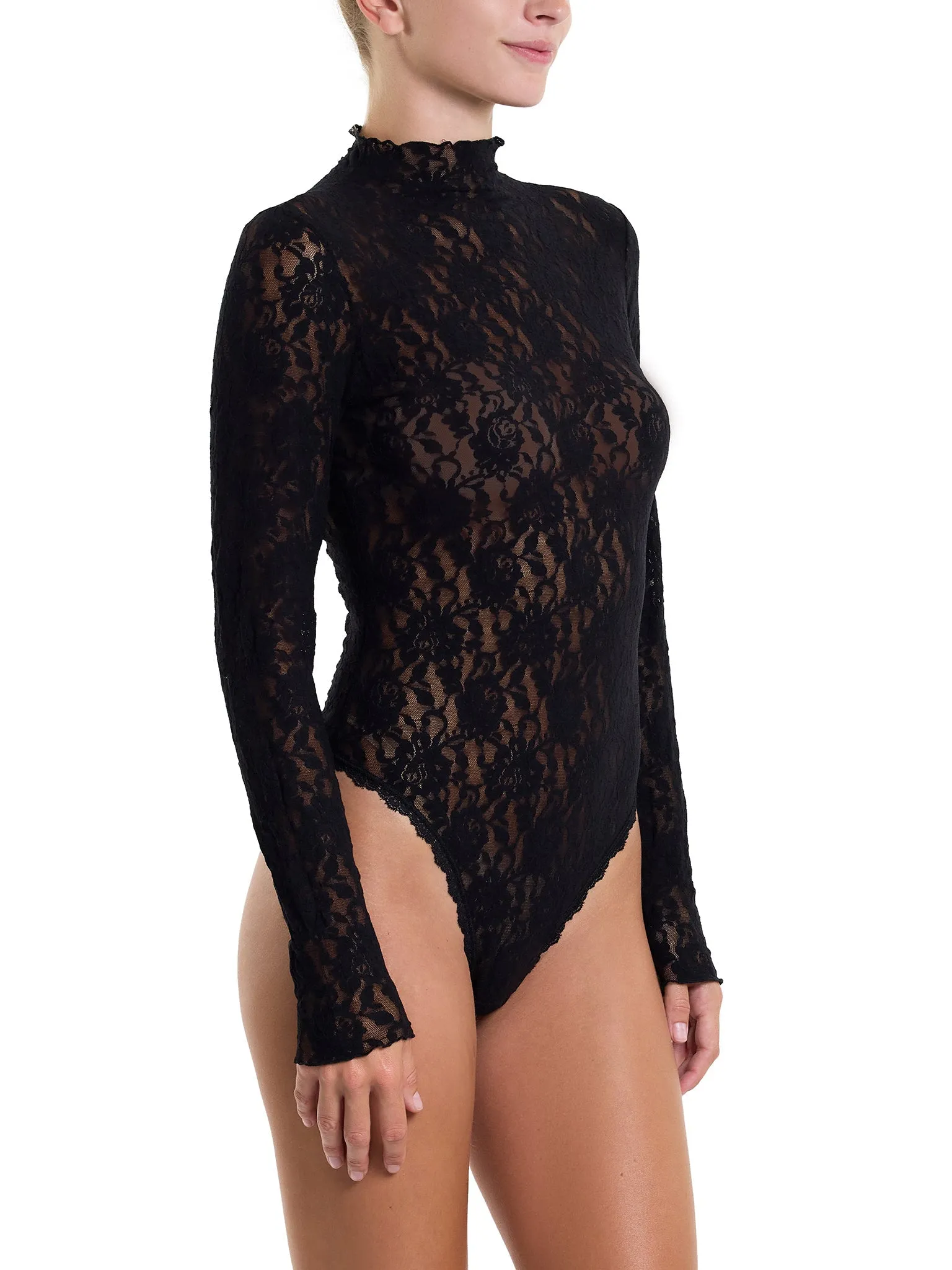 Signature Lace Mock Neck Bodysuit Black Sale