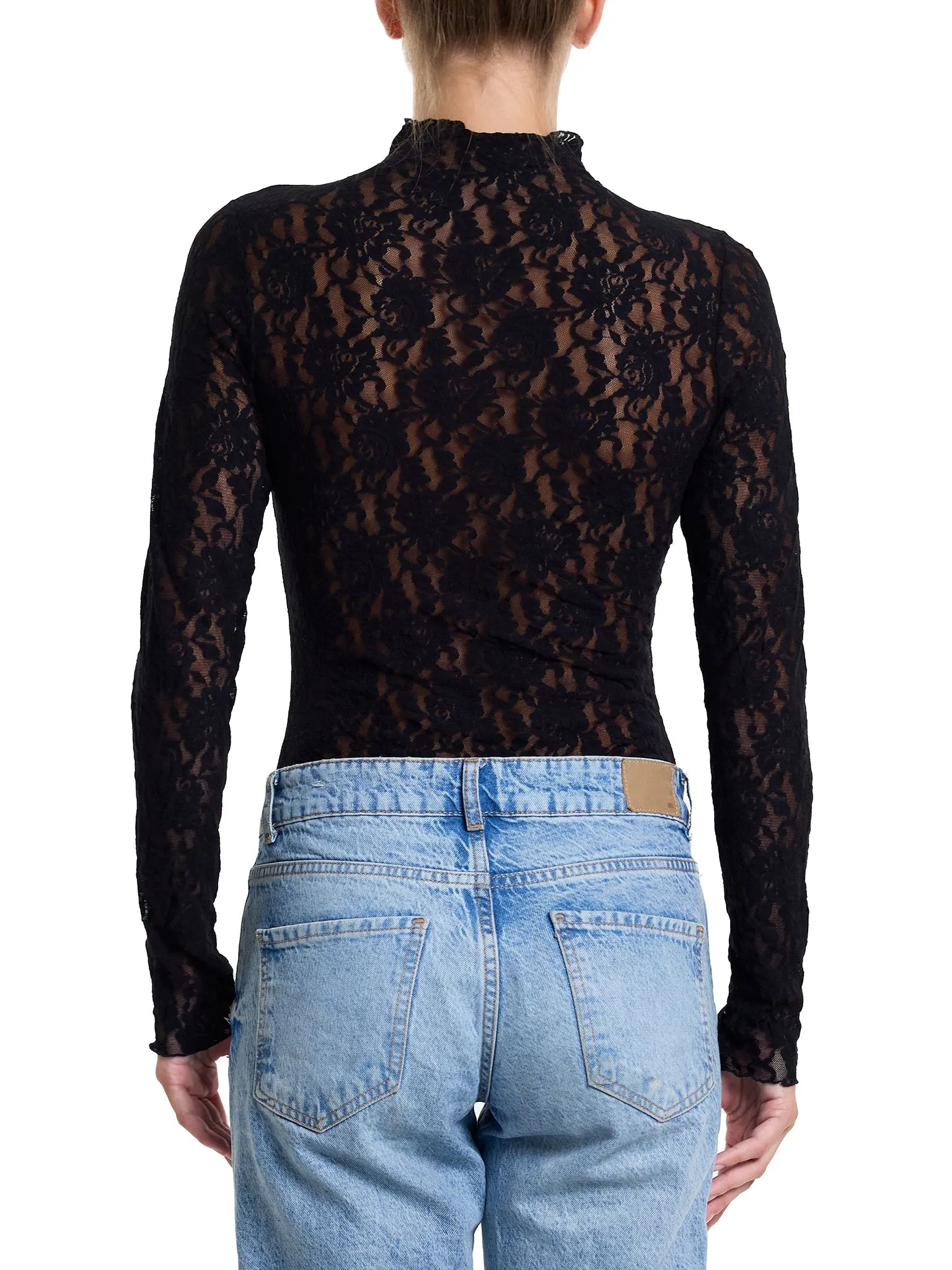 Signature Lace Mock Neck Bodysuit Black Sale
