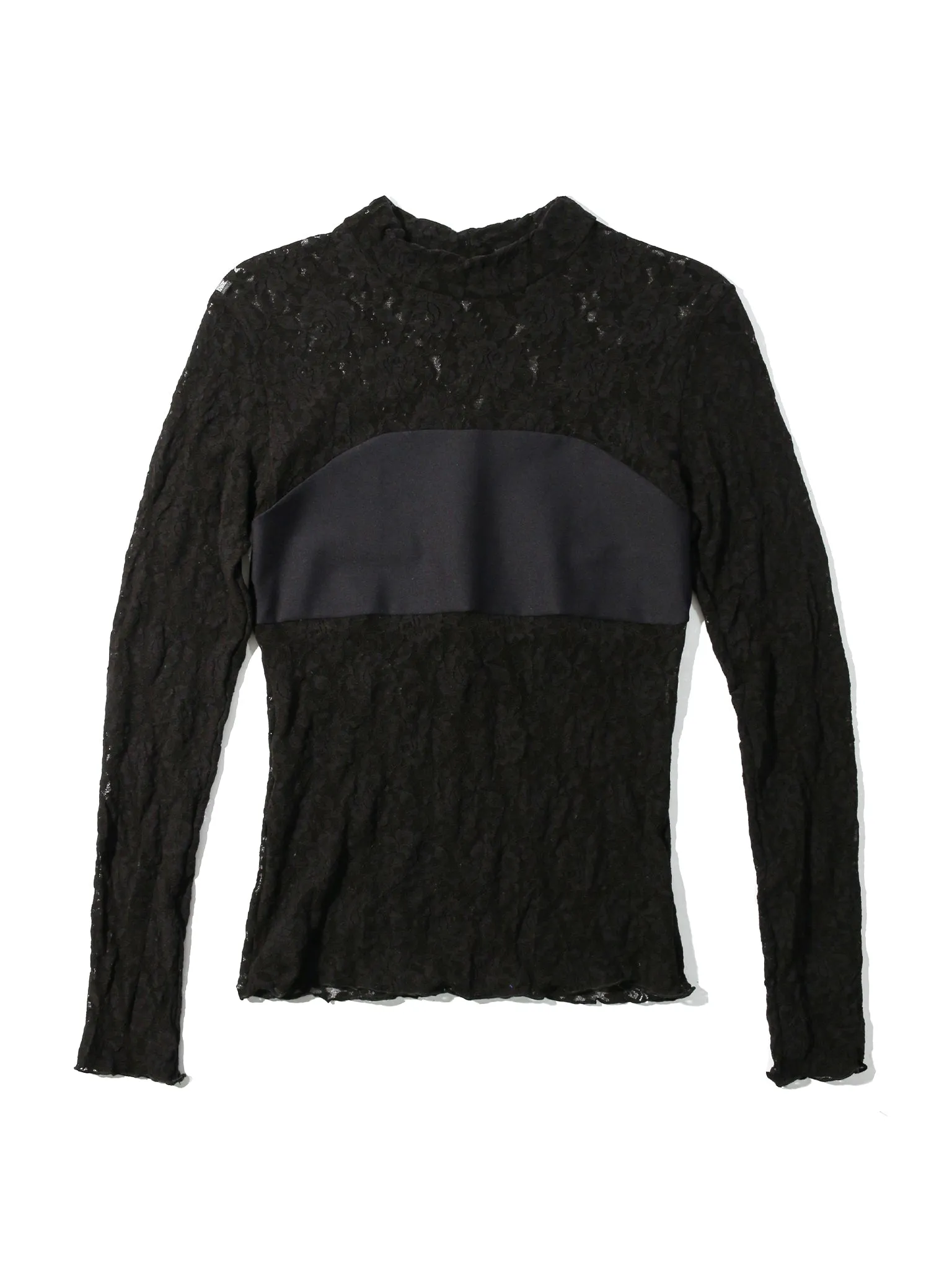 Signature Lace Mock Neck Long Sleeve Bandeau Top Black Sale