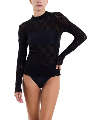 Signature Lace Mock Neck Long Sleeve Bandeau Top Black Sale